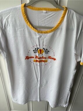 White Short Sleeve Tee with Yellow Trim